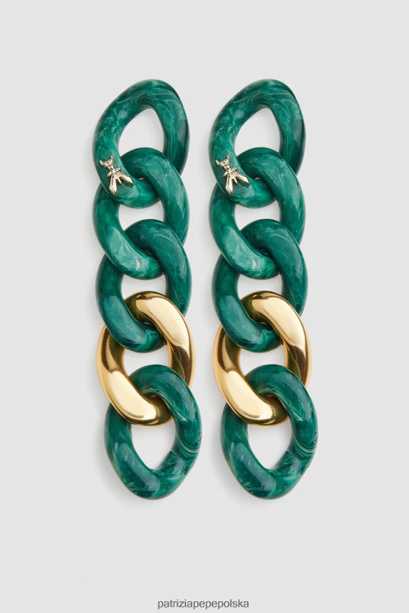 akcesorium Patrizia Pepe zielone złoto kobiety Kolczyki maxi na łańcuszku w kolorze złota i marmuru 866488949