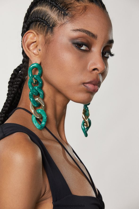 akcesorium Patrizia Pepe zielone złoto kobiety Kolczyki maxi na łańcuszku w kolorze złota i marmuru 866488949
