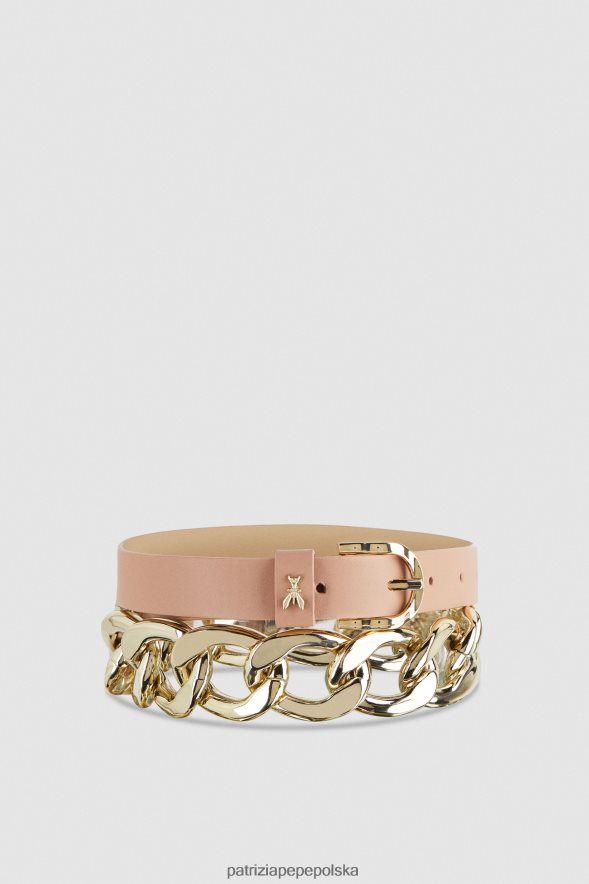 akcesorium Patrizia Pepe różowa ciemna skóra kobiety złoty pasek maxi na łańcuszku 866488988