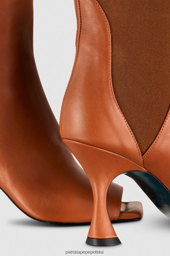 obuwie Patrizia Pepe nowe cuoio kobiety kwadratowe skórzane botki 866488876