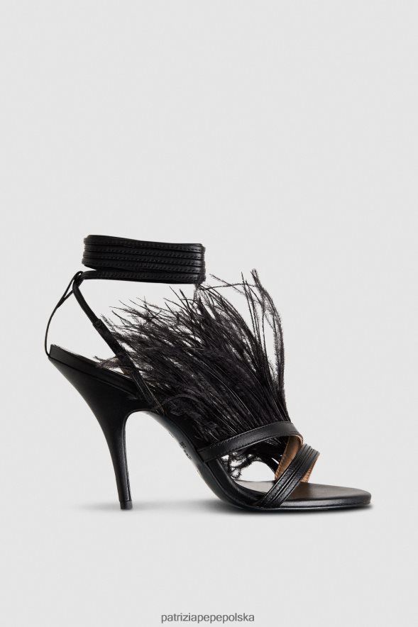 obuwie Patrizia Pepe Nero kobiety skórzane sandały z piórami 866488833
