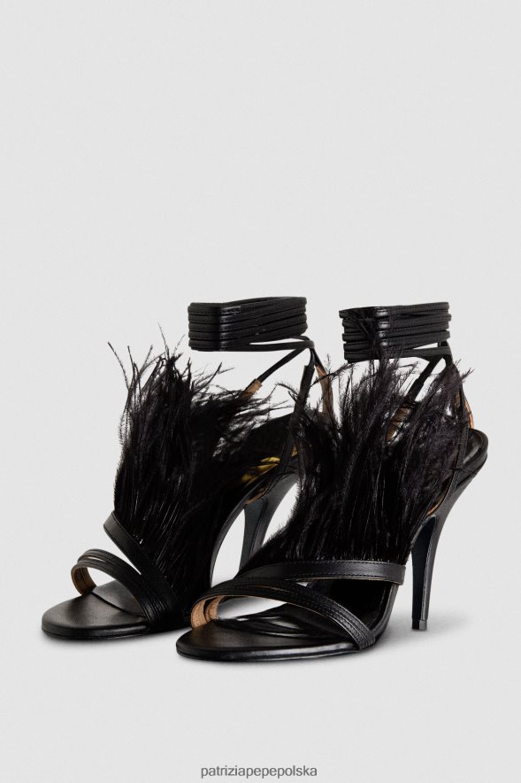 obuwie Patrizia Pepe Nero kobiety skórzane sandały z piórami 866488833