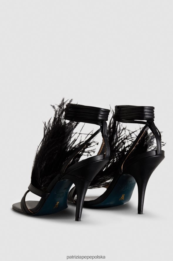 obuwie Patrizia Pepe Nero kobiety skórzane sandały z piórami 866488833