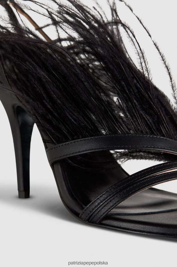 obuwie Patrizia Pepe Nero kobiety skórzane sandały z piórami 866488833