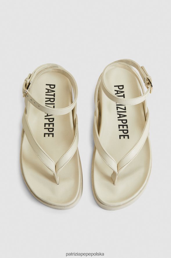 obuwie Patrizia Pepe złamana biel kobiety klapki zapinane na kostkę 866488829