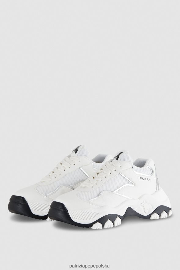 obuwie Patrizia Pepe białe srebro kobiety Trampki z materiału pepe 866488883
