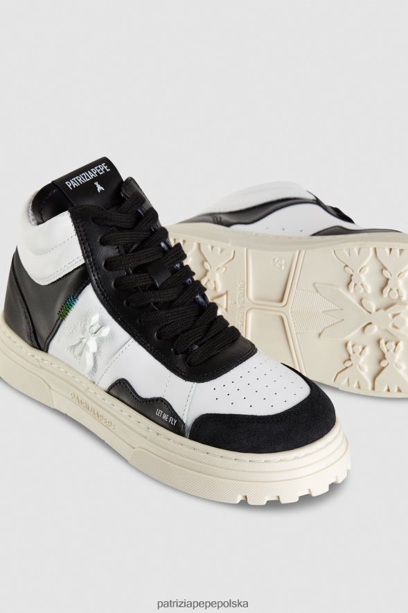 obuwie Patrizia Pepe czarny biały kobiety skórzane trampki za kostkę 866488843