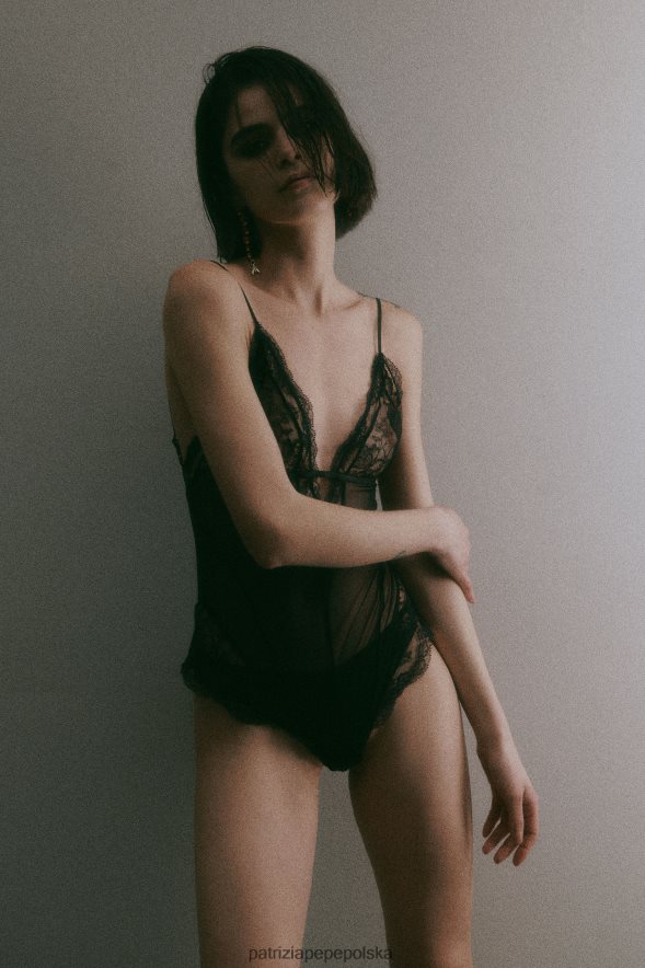 strój Patrizia Pepe Nero kobiety Body z tiulu i koronki 866488589