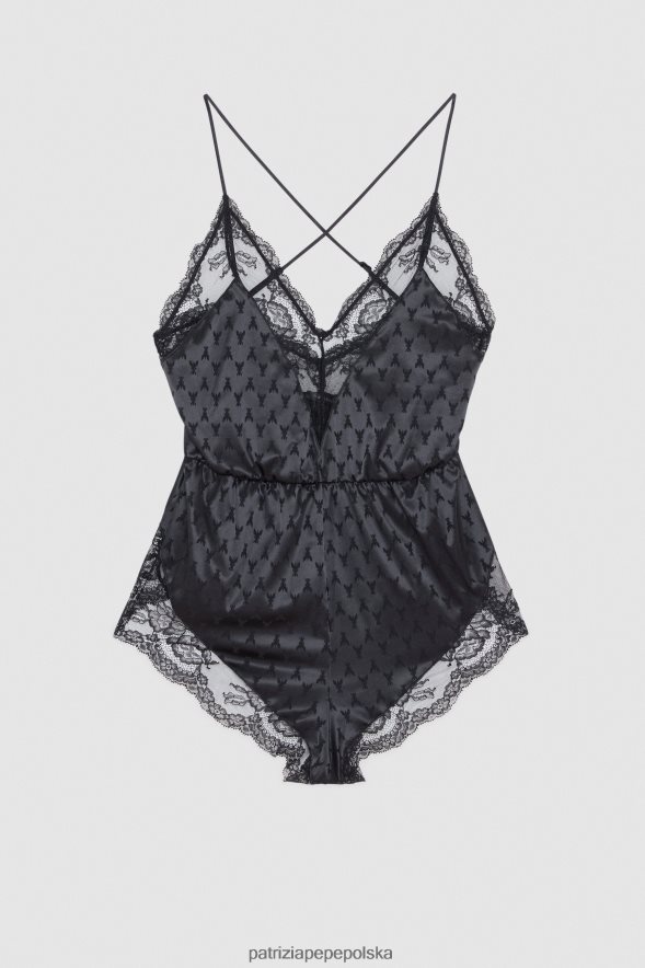 strój Patrizia Pepe Nero kobiety Kostium z elastycznej satyny i koronki 866488590