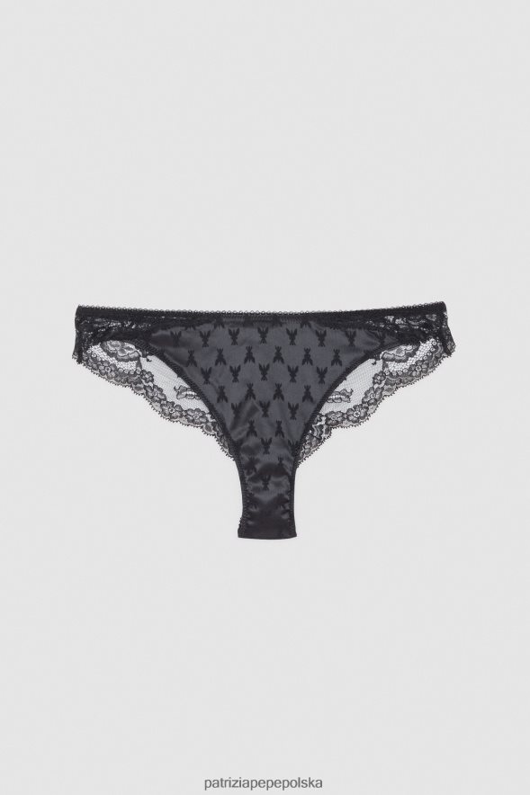 strój Patrizia Pepe Nero kobiety Majtki z elastycznej satyny i koronki 866488592