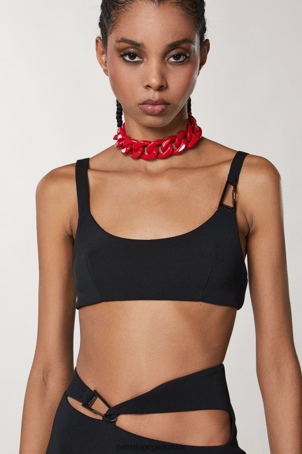 strój Patrizia Pepe Nero kobiety cienki biustonosz z krepy 86648815