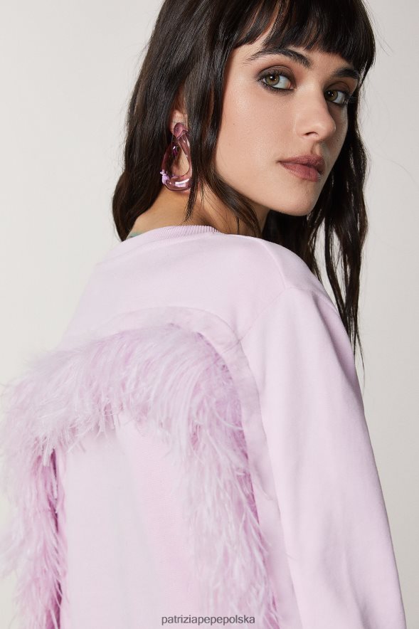 strój Patrizia Pepe świeży liliowy kobiety bluza z detalami z piór 866488475