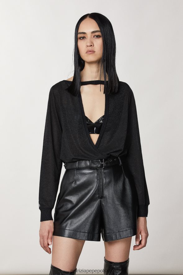 strój Patrizia Pepe Nero Lurex kobiety lureksowy sweter z długim rękawem 866488176