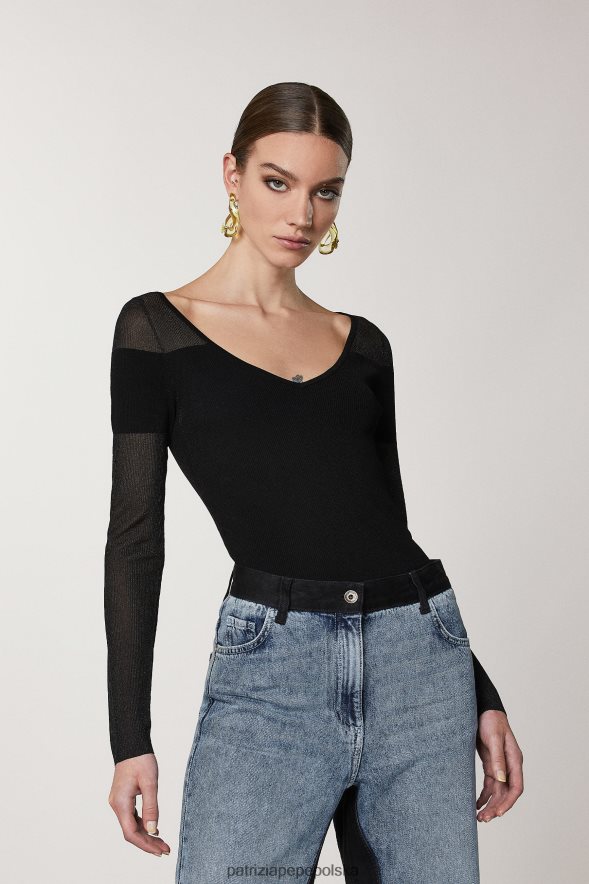 strój Patrizia Pepe Nero kobiety cienki sweterek w prążki 866488619