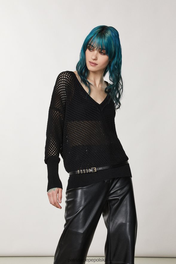 strój Patrizia Pepe Nero kobiety sweterek z wiskozowej siateczki 86648814