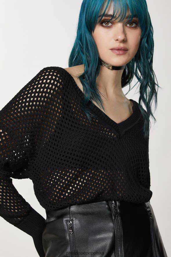 strój Patrizia Pepe Nero kobiety sweterek z wiskozowej siateczki 86648814