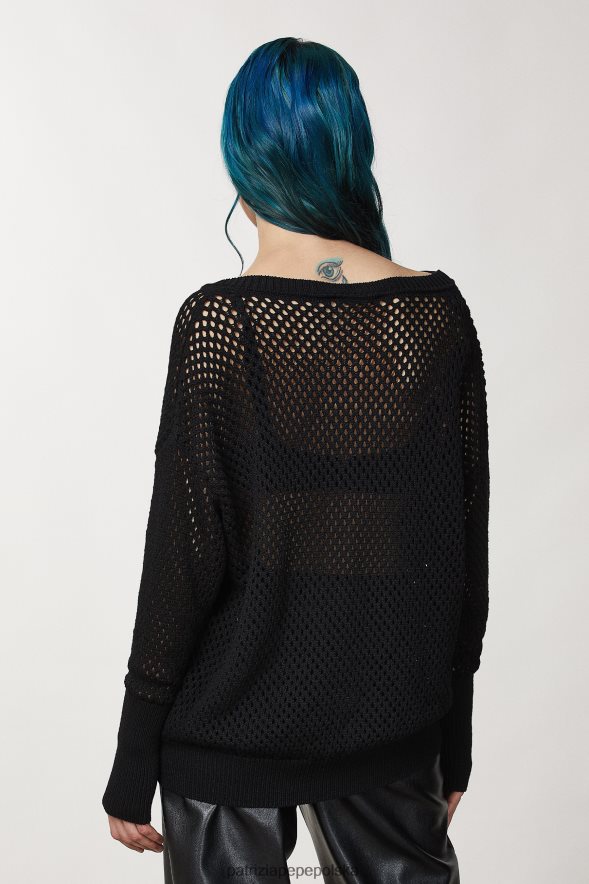 strój Patrizia Pepe Nero kobiety sweterek z wiskozowej siateczki 86648814