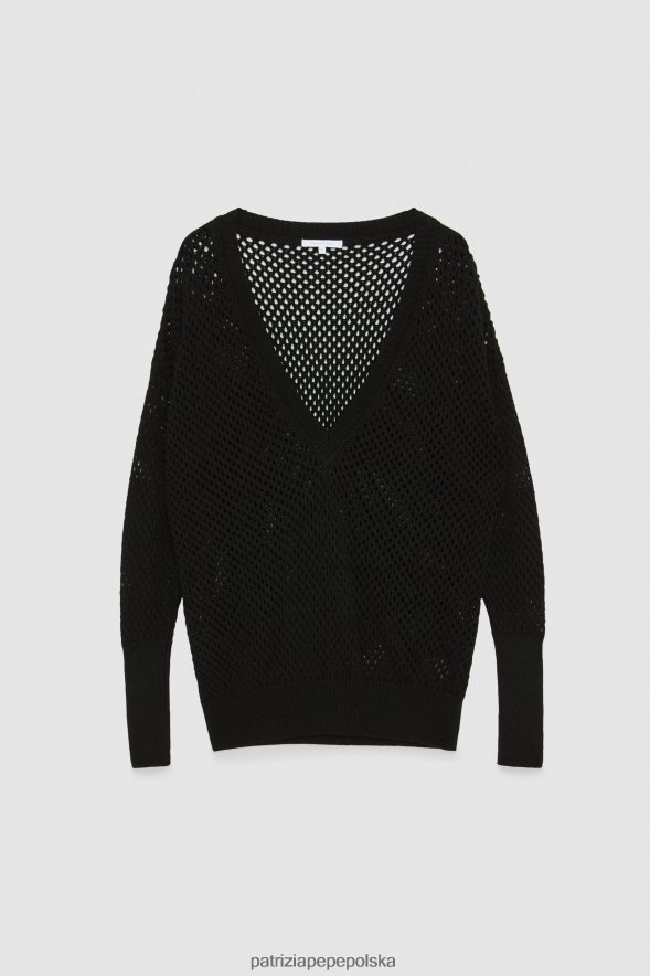 strój Patrizia Pepe Nero kobiety sweterek z wiskozowej siateczki 86648814