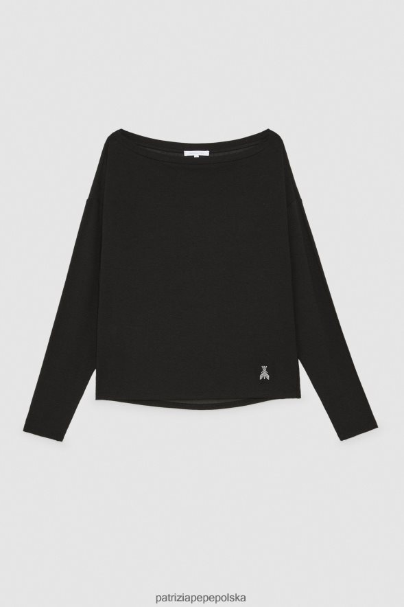 strój Patrizia Pepe Nero kobiety wiskozowy sweterek z kryształkami 866488155