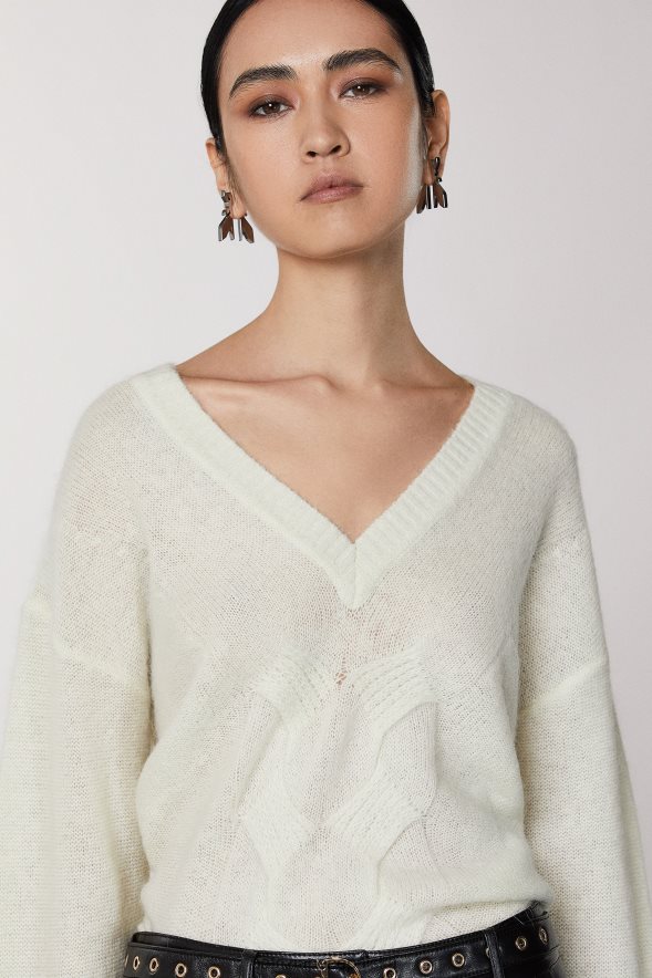 strój Patrizia Pepe biel kokosowa kobiety sweter z długim rękawem 866488574