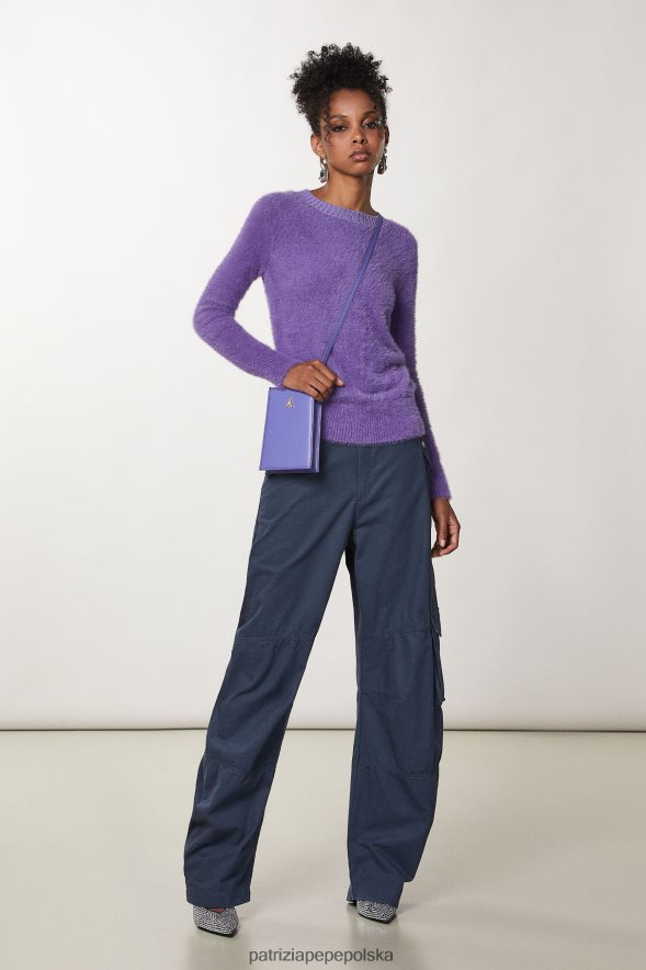 strój Patrizia Pepe fiolet mineralny kobiety puszysty sweterek z zabudowanym dekoltem 866488656