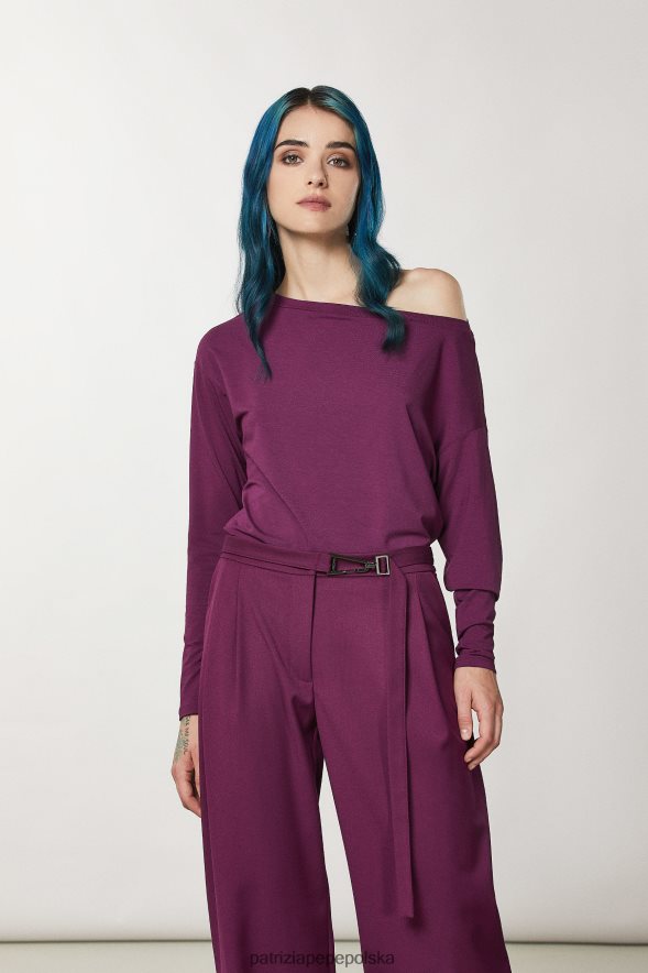 strój Patrizia Pepe futurystyczny fiolet kobiety wiskozowy sweterek z kryształkami 86648840