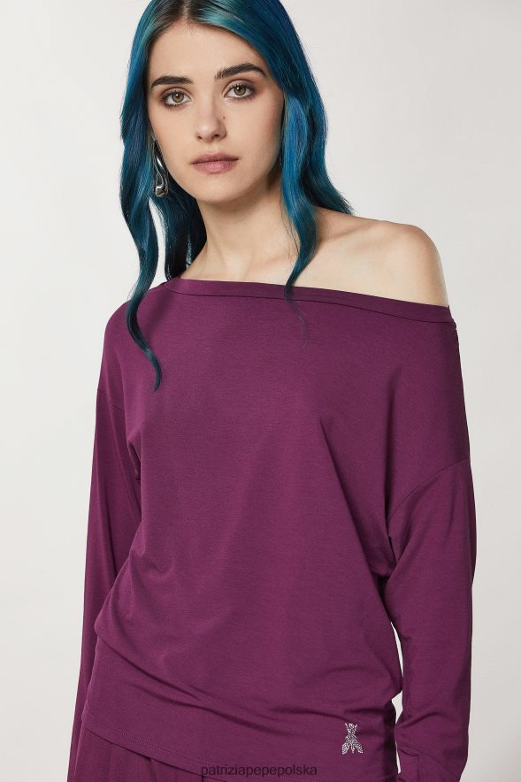 strój Patrizia Pepe futurystyczny fiolet kobiety wiskozowy sweterek z kryształkami 86648840