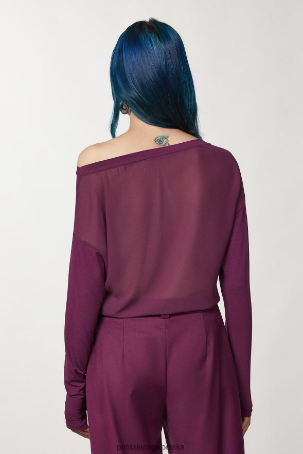 strój Patrizia Pepe futurystyczny fiolet kobiety wiskozowy sweterek z kryształkami 86648840