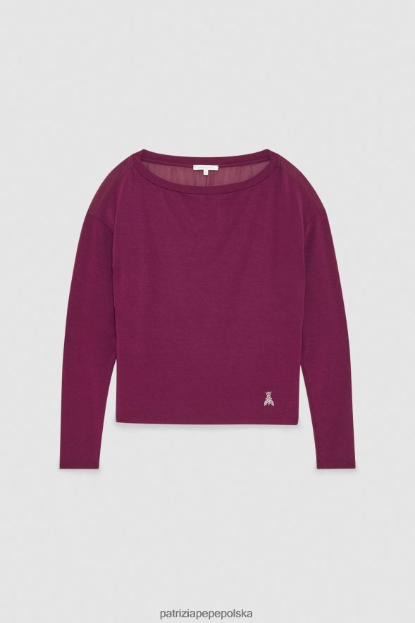 strój Patrizia Pepe futurystyczny fiolet kobiety wiskozowy sweterek z kryształkami 86648840