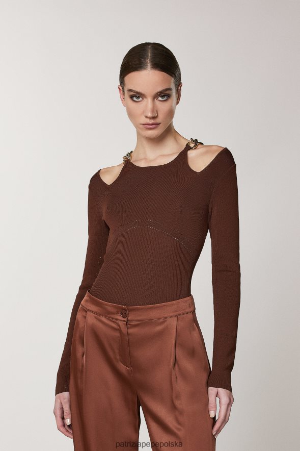 strój Patrizia Pepe gorzka czekolada kobiety sweter z łańcuszkami 866488494