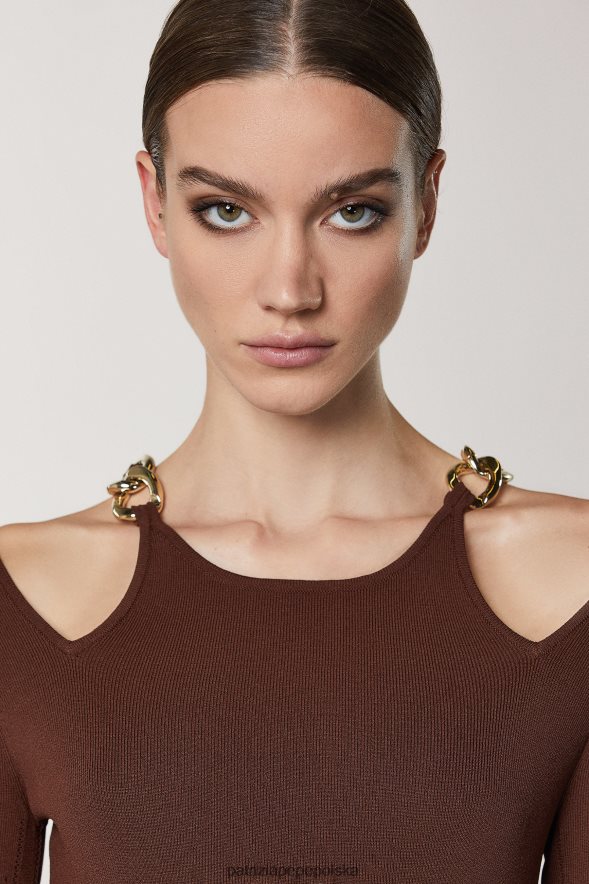 strój Patrizia Pepe gorzka czekolada kobiety sweter z łańcuszkami 866488494