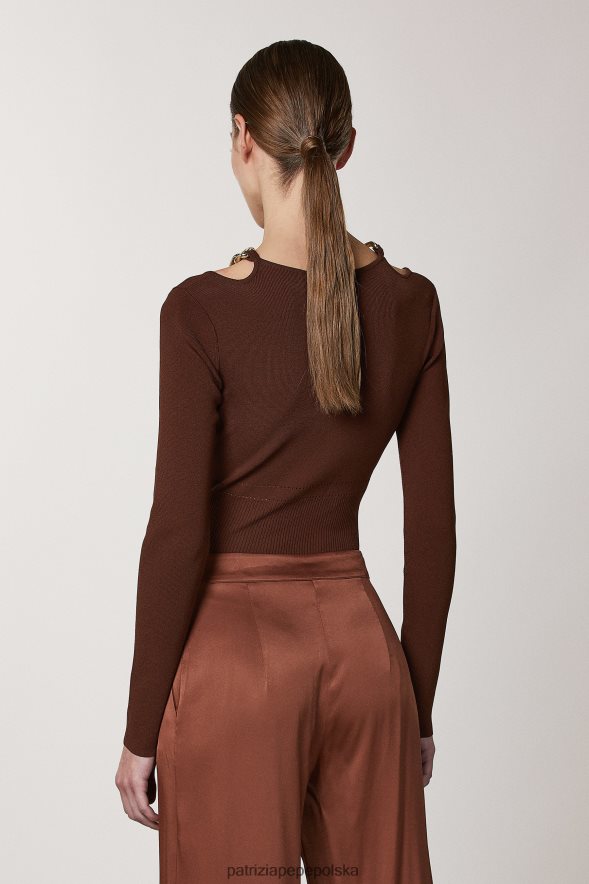 strój Patrizia Pepe gorzka czekolada kobiety sweter z łańcuszkami 866488494