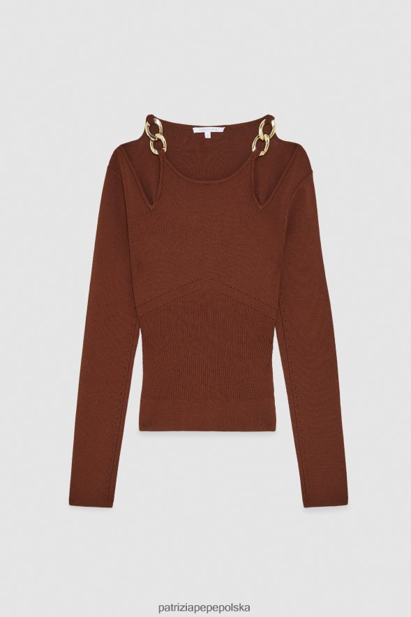 strój Patrizia Pepe gorzka czekolada kobiety sweter z łańcuszkami 866488494