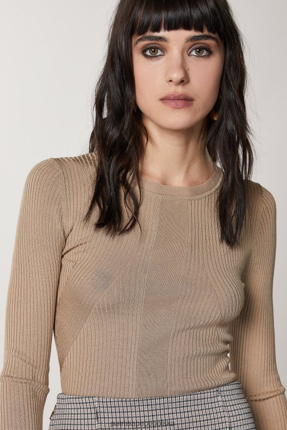 strój Patrizia Pepe marzycielski beż kobiety sweterek w prążki 866488561