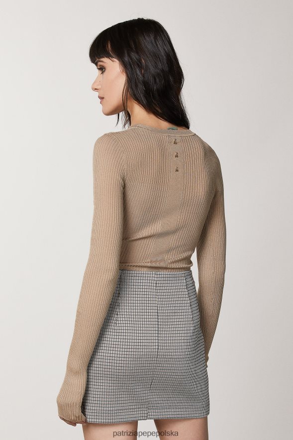 strój Patrizia Pepe marzycielski beż kobiety sweterek w prążki 866488561