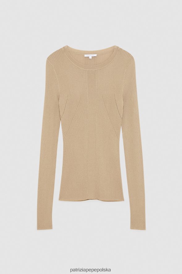 strój Patrizia Pepe marzycielski beż kobiety sweterek w prążki 866488561
