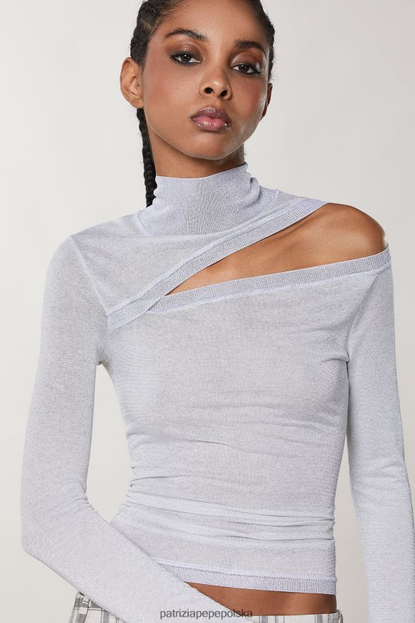 strój Patrizia Pepe mineralny szary lureks kobiety Lureksowy sweter o dopasowanym kroju 866488121