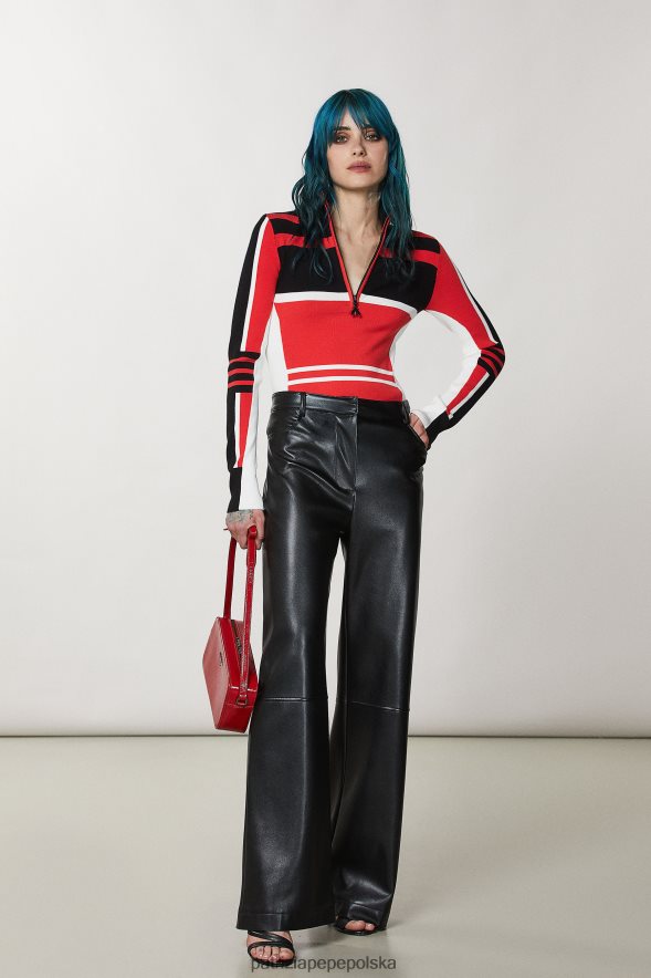 strój Patrizia Pepe motocyklista czarno-czerwony rac. kobiety wiskozowy sweter typu biker 866488147