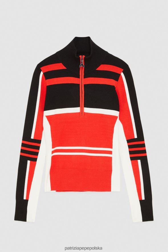 strój Patrizia Pepe motocyklista czarno-czerwony rac. kobiety wiskozowy sweter typu biker 866488147