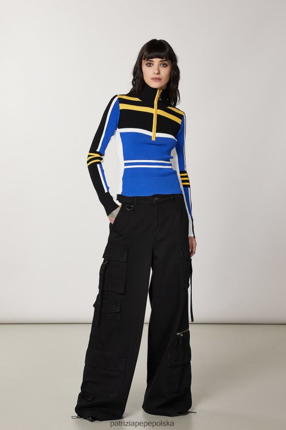 strój Patrizia Pepe motocyklista królewski błękit kobiety Dzianinowy golf o dopasowanym kroju 866488446