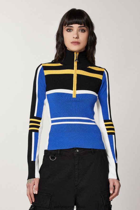 strój Patrizia Pepe motocyklista królewski błękit kobiety Dzianinowy golf o dopasowanym kroju 866488446