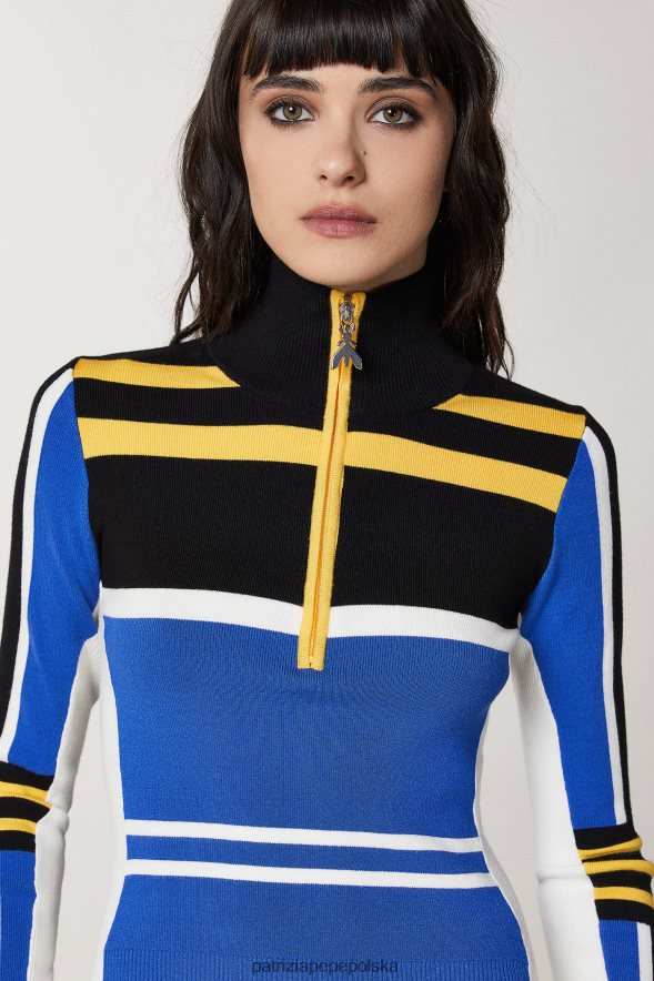strój Patrizia Pepe motocyklista królewski błękit kobiety Dzianinowy golf o dopasowanym kroju 866488446