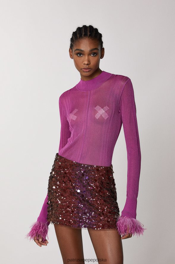 strój Patrizia Pepe orchidea fioletowa kobiety sweter z piórami 866488525
