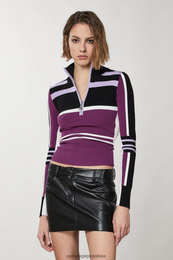 strój Patrizia Pepe rowerzysta fioletowy kobiety Dzianinowy golf o dopasowanym kroju 866488451
