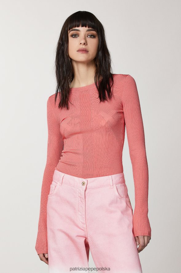 strój Patrizia Pepe soczysta brzoskwinia kobiety sweterek w prążki 866488504