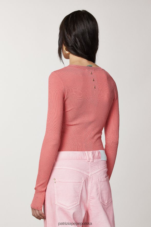 strój Patrizia Pepe soczysta brzoskwinia kobiety sweterek w prążki 866488504