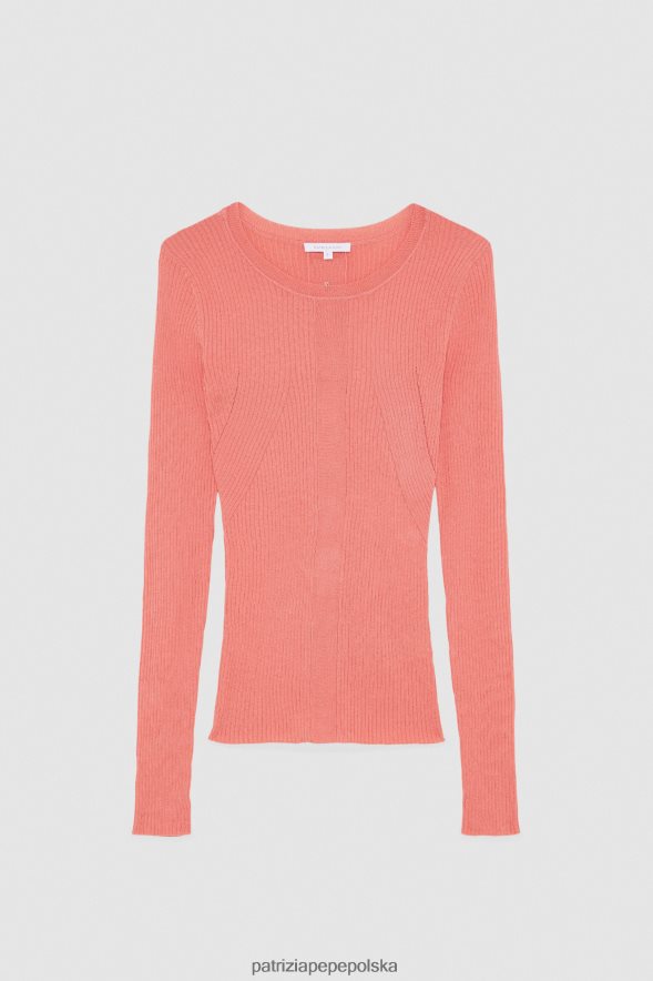 strój Patrizia Pepe soczysta brzoskwinia kobiety sweterek w prążki 866488504
