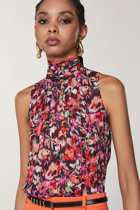 strój Patrizia Pepe marsjański czerwony kwiat kobiety wzorzysty top z wiskozy 86648858
