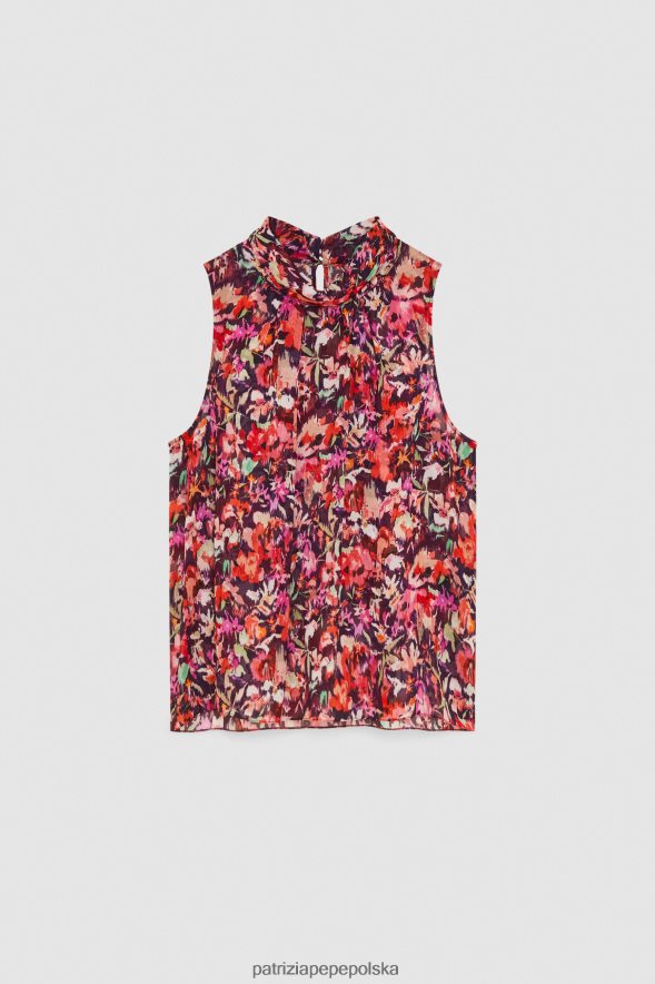 strój Patrizia Pepe marsjański czerwony kwiat kobiety wzorzysty top z wiskozy 86648858