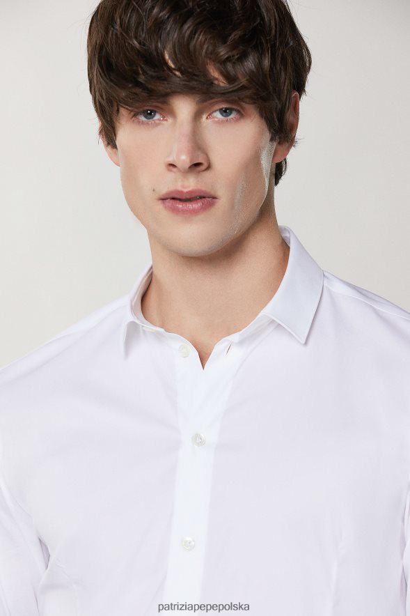 strój Patrizia Pepe Bianco Ottico mężczyźni dopasowana koszula z długim rękawem 8664881044